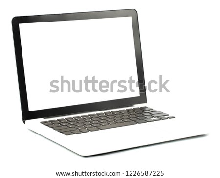 Isolated laptop modern with white screen on white background.