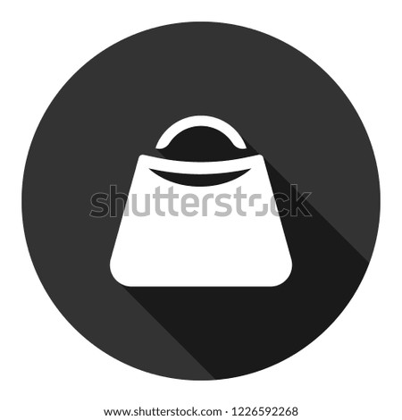 Women bag vector icon. Handbag sign. Lady bag flat icon. Shopping package icon. Purchase pack sign. Packet symbol. EPS 10 flat symbol. Round icon with shadow