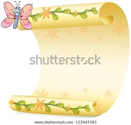 Illustration of a butterfly and a paper sheet on a white background