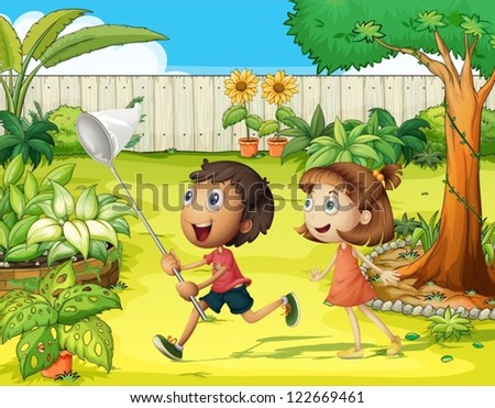 Illustration of kids in a beautiful nature