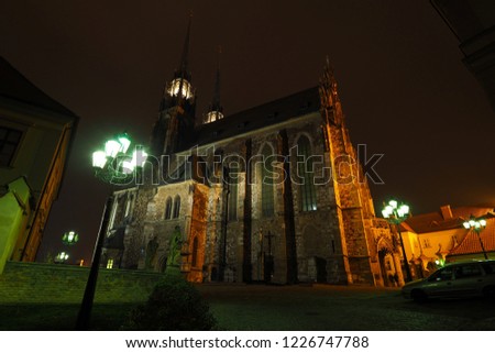 Cathedral of St. Peter and Paul in Brno at night, Petrov, Roman Catholic church, Czech Republic