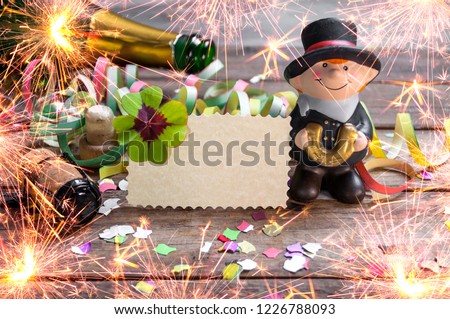 Happy New Year 2019 with shamrock, confetti, sparklers