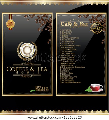 Coffee and tea menu