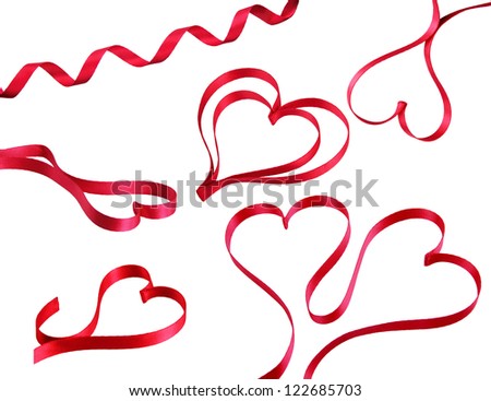 Red heart ribbons isolated on white background