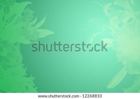 Flowers create a frame border against green teal gradient glow background