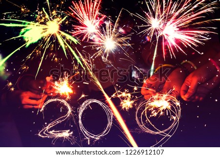 Abstract background. Fireworks circle blur. Colorful in celebration. Background festive New Year 2019