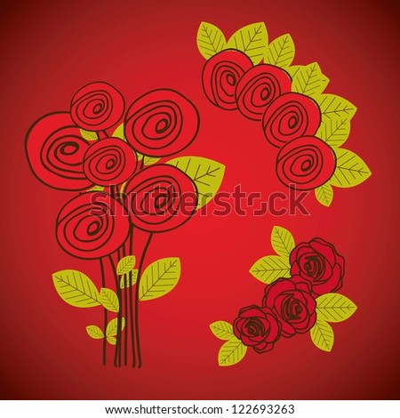 Illustration flowers icons, roses and valentines day, vector illustration