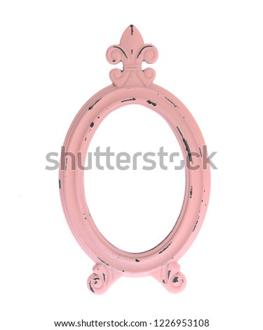 Oval mirror with color wood frame isolated on white background