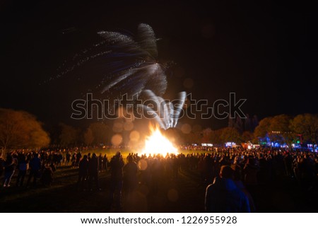 Fireworks display at bonfire night. Guy Fawkes night. Bokeh effect.