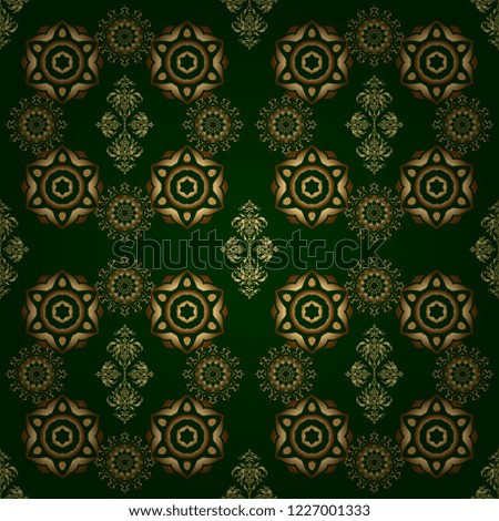 Seamless pattern oriental ornament. Floral tiles. Green and golden textile print. Islamic vector design.