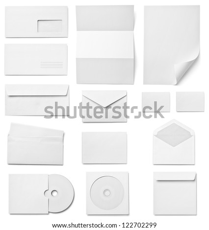 collection of various  blank white paper on white background. each one is shot separately Royalty-Free Stock Photo #122702299