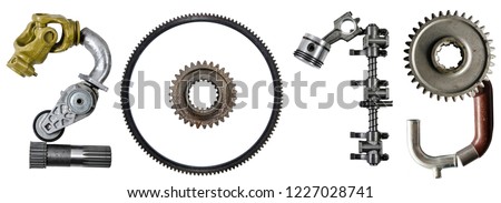 Number 2019 written with heavy machinery tractors or car parts, as a metaphor or concept for repair shop, workshop, diy, new beginning. Isolated on white background. Happy new year Royalty-Free Stock Photo #1227028741