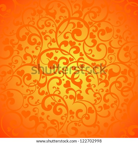 Vintage orange background with hearts.  Illustration