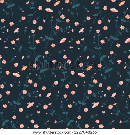 seamless vector pattern with hand drawn flowers and butterflies. design for textiles, covers, wrapping