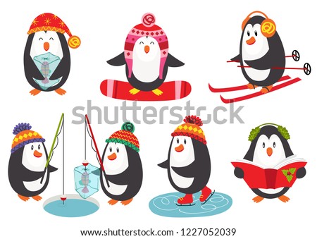 set of isolated cute penguins - vector illustration, eps