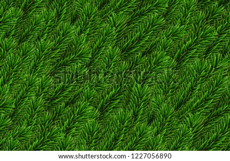 Vector seamless Naturalistic Looking Pine Branches background. Detailed Fir branches Christmas seamless pattern. Realistic green spruce tree branches. For Christmas holidays winter new year designs