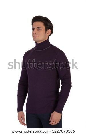Long Sleeve men's sweaters Isolated on White Background. Front View of  Long Sleeves men's sweaters Clothing Apparel. Top Warm Sweatshirt.