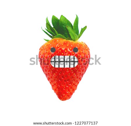 Cartoon Emoji Strawberry Character Illustration. Set of Emoticon. Healthy Organic Strawberry Dessert.