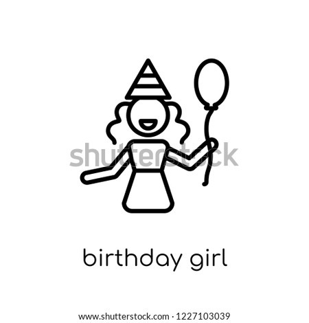 birthday girl icon. Trendy modern flat linear vector birthday girl icon on white background from thin line Birthday and Party collection, outline vector illustration