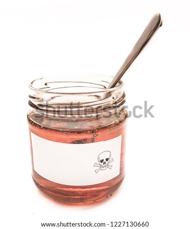 Blank label on a jar of dangerous content. Poison skull symbol. Isolated on white.