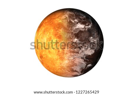 Half planet Mars with atmosphere with half Venus planet of solar system isolated on white background. Death of the planet. Elements of this image were furnished by NASA. For any purprose use.