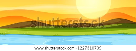 Nature landscape at sunset illustration
