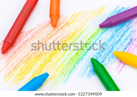 Wax crayon drawing. Hand-drawn.Close up. Isolated on white Royalty-Free Stock Photo #1227349009