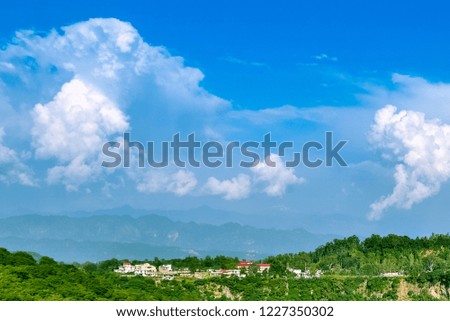Cool landscape with blue sky and amazing white clouds