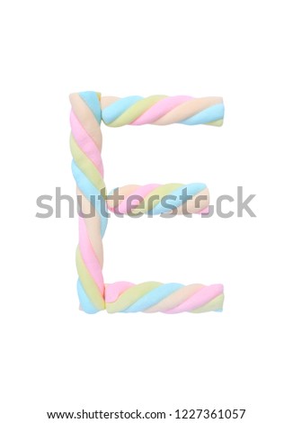 Marshmallows alphabet " A " isolated on white background.
