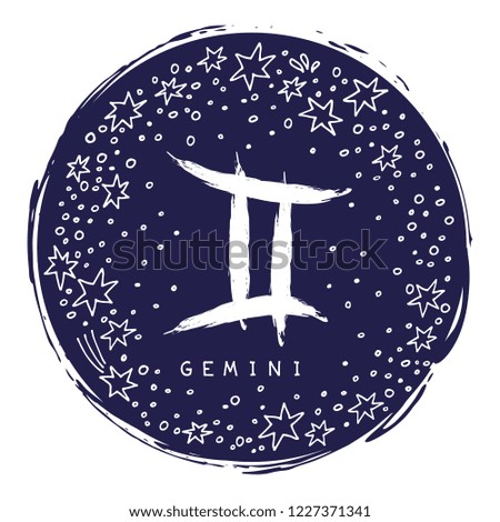 Zodiac sign Gemini isolated on white background with stars. Zodiac constellation. Design element for horoscope and astrological forecast. Doodle style.