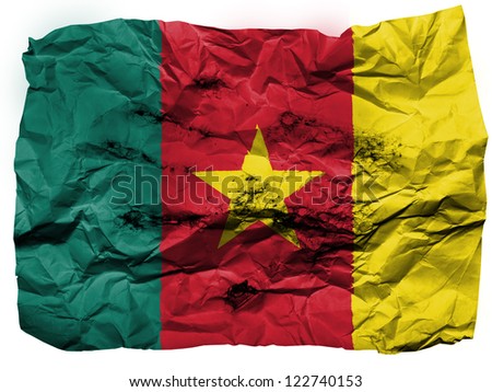 Cameroon. Cameroonian flag  painted on crumpled paper
