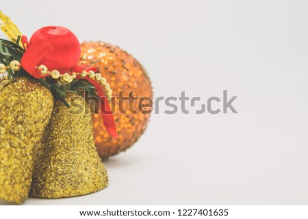 Holidays wallpaper background of colorful Christmas decorations isolated on white background.