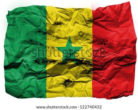 The Senegal flag painted on crumpled paper