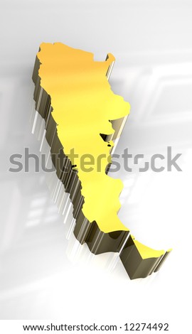 3d golden map of Argentina