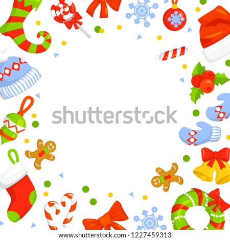 Christmas Frame With Holly Decoration. Christmas card poster banner.  clip art