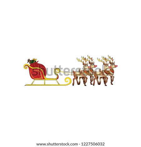 Santa's sleigh with gifts and deer. Vector color illustration