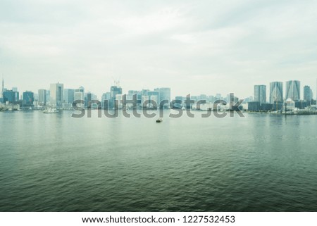 sky cityscape waterfront urban retro background material japan tokyo