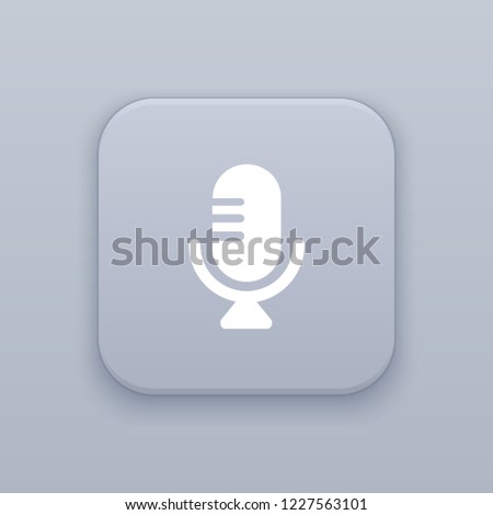 Microphone, gray vector button with white icon on gray background