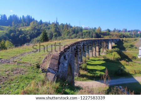 Picture taken in Ukraine in the village of Vorokhta. The picture shows an old railway viaduct built by Austrians.