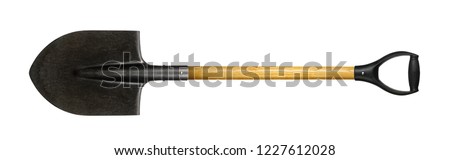 Tools Building and repair - Big shovel with a handle on a white background. It is isolated, the worker of paths is present. Royalty-Free Stock Photo #1227612028