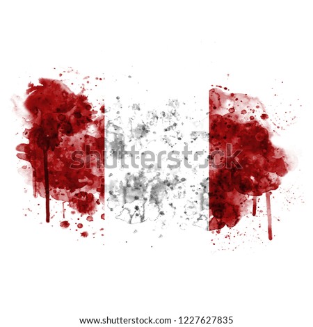 Peru flag painted with watercolor, isolated on white background.