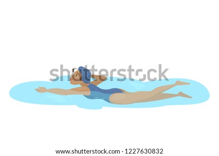 Young girl swim in the school pool. Sport exercise in the water. Active lifestyle. Isolated vector illustration in cartoon style
