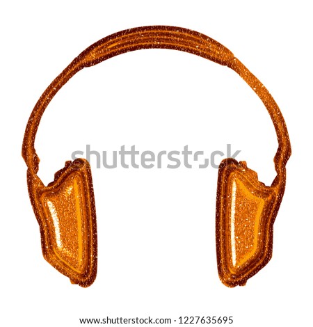 Sparkling orange plastic headphones icon music and audio symbol in a 3D illustration with a rough textured glittery shining sparkle effect isolated on a white background with clipping path