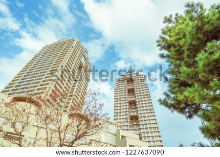 looking up building sky clouds retro background material copyspace tokyo japan