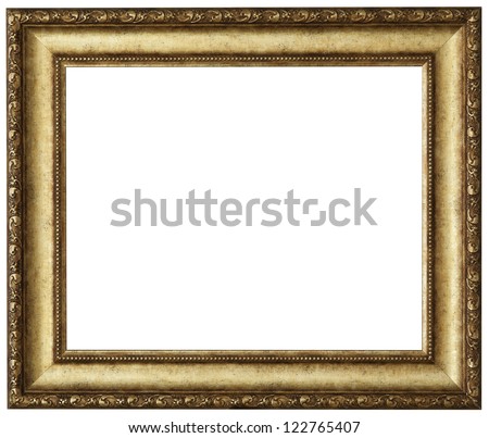 Gold picture frame. Isolated patch and over white background