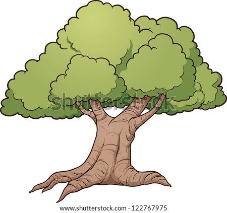 Cartoon oak tree. Vector clip art illustration with simple gradients. All in a single layer.