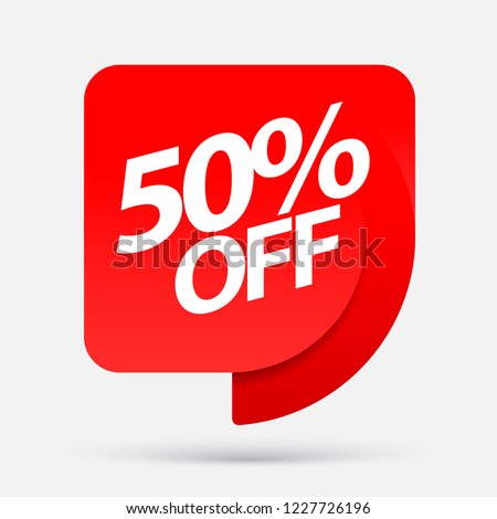 Sale of special offers. Discount with the price is 50 . An ad with a red tag for an advertising campaign at retail on the day of purchase. vector illustration Royalty-Free Stock Photo #1227726196