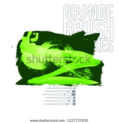 Green  brush stroke and texture. Grunge vector abstract hand - painted element. Underline and border design.