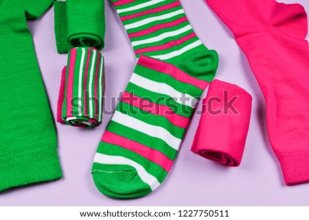 Colorful collection of cotton socks.