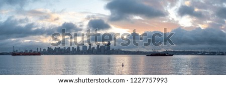 Large Panorama of Downtown Seattle Skyline At Sunset